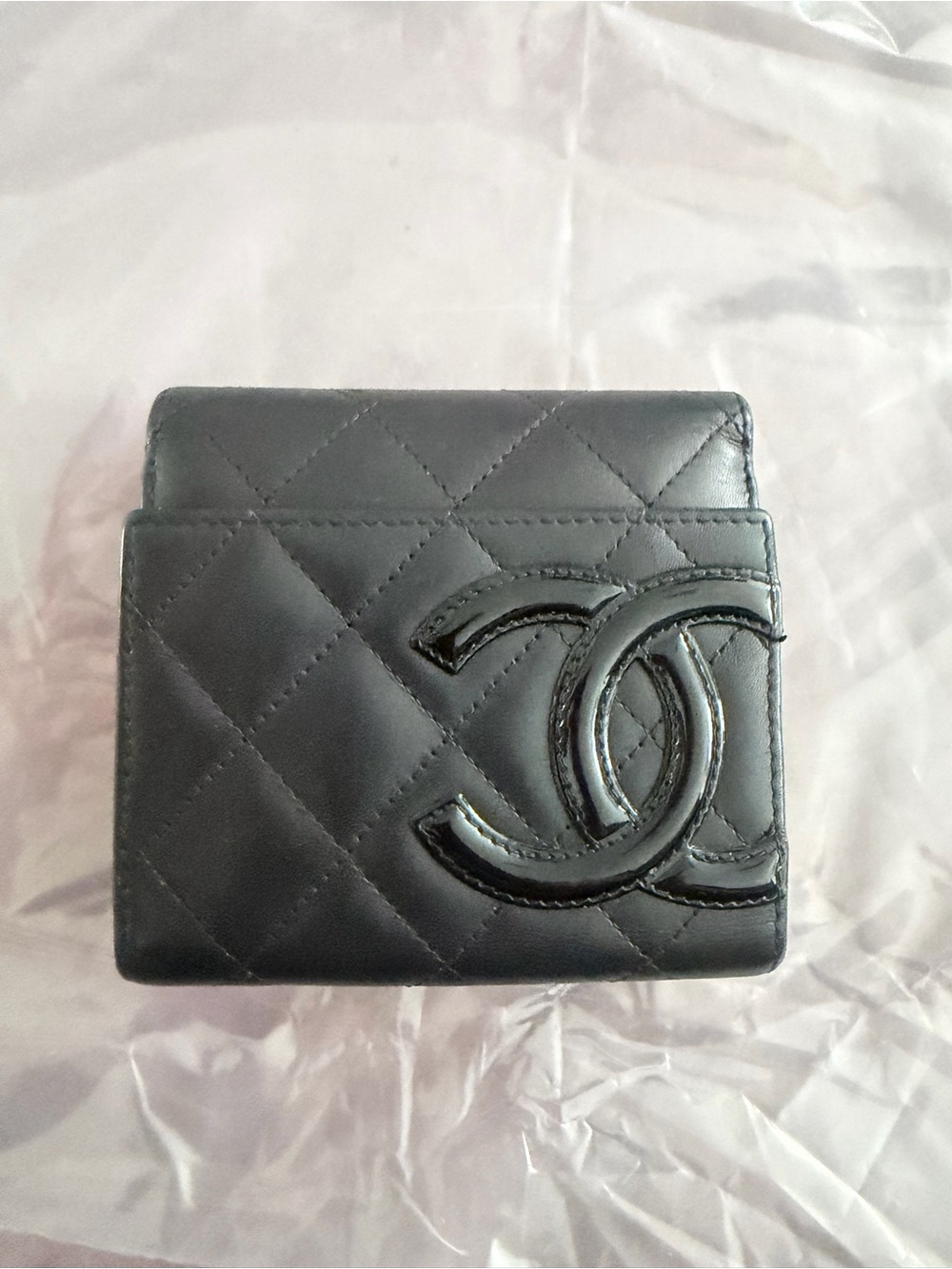 CHANEL Black Quilted cambon Leather Card Holder with CC Emblem